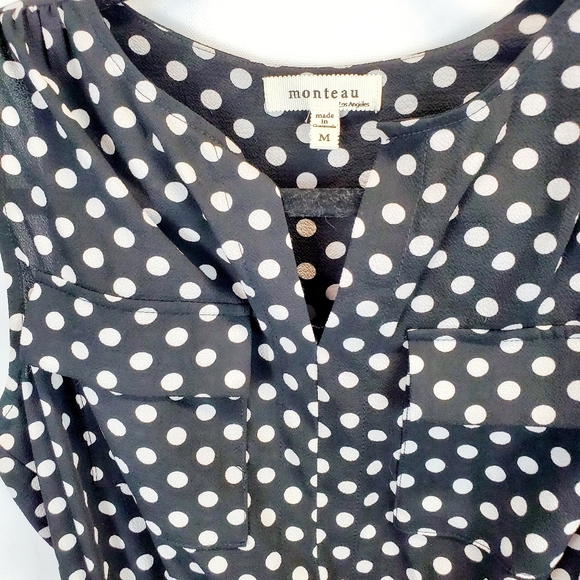 Monteu Navy Polka Dot Dress with pockets - Picture 2 of 6